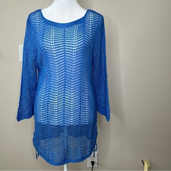 Chico's Sweaters - ! Chicos blue crocheted short sleeve sweater.,